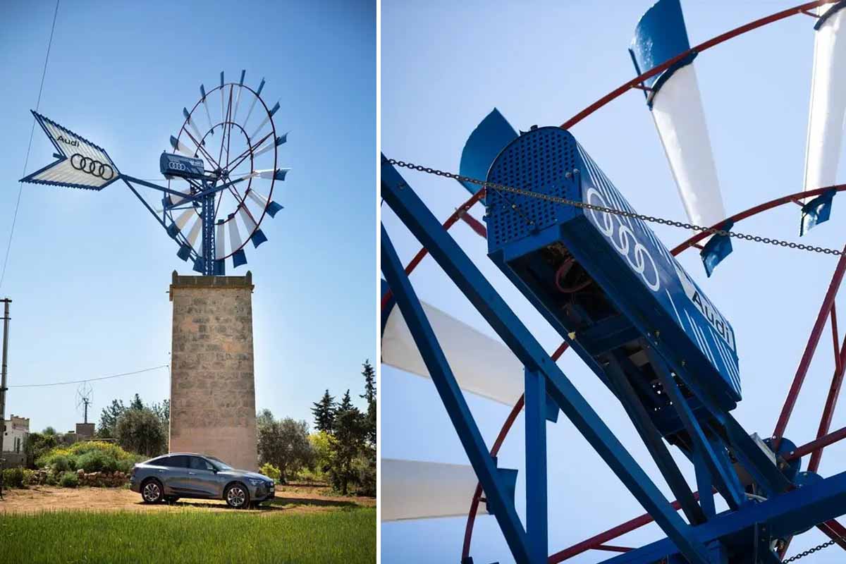 Un moulin à vent transformé en éolienne génératrice d'électricité