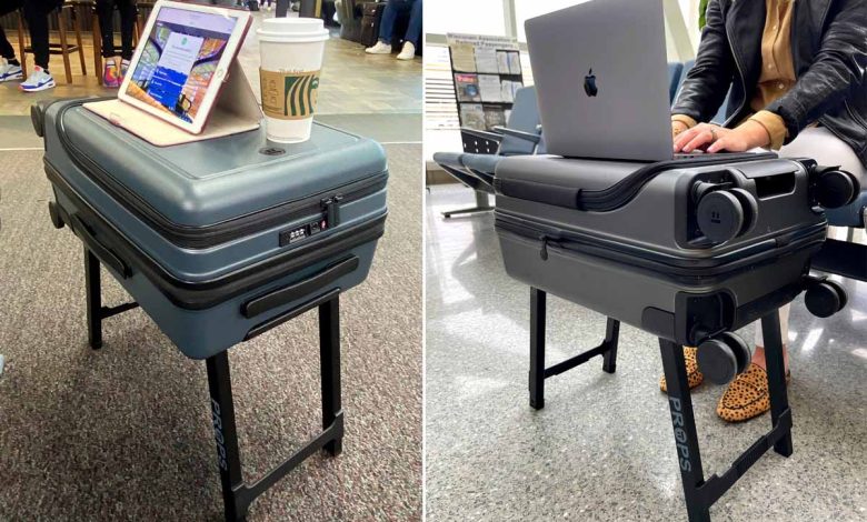 L'invention d'une petite valise de voyage qui se transforme en petite table.