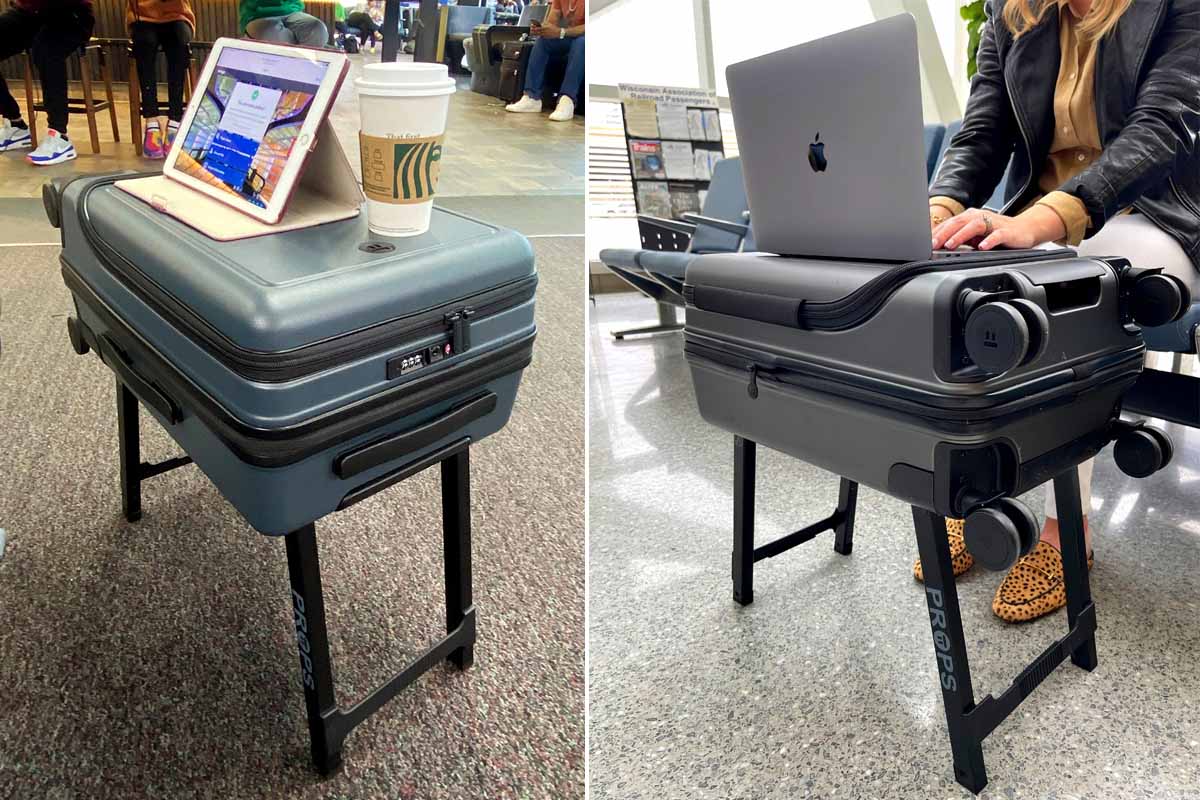 L'invention d'une petite valise de voyage qui se transforme en petite table.