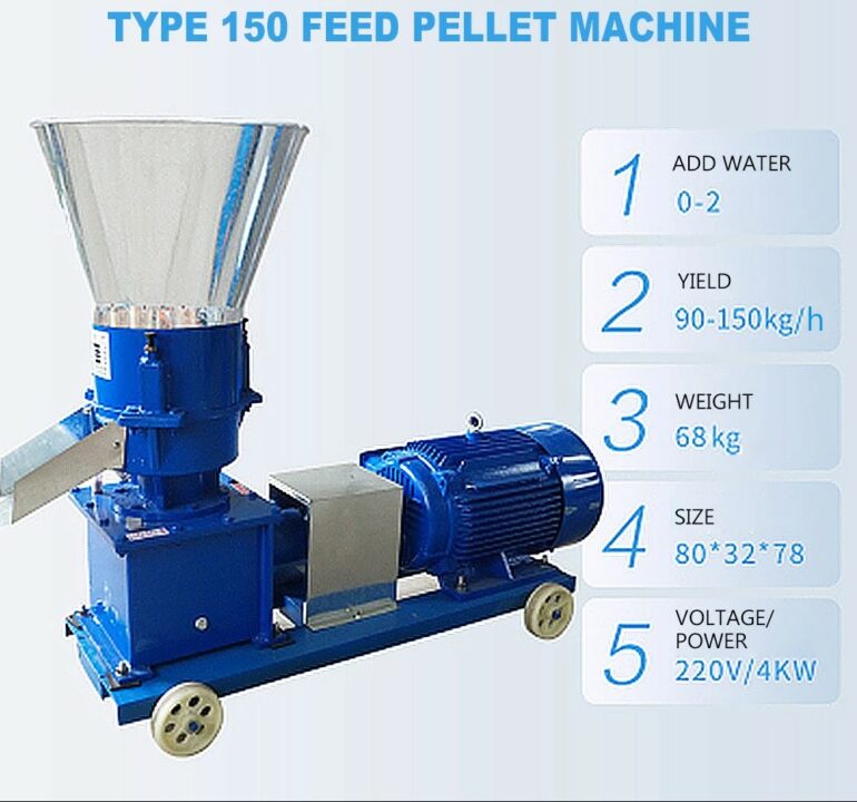 Model 165 : 400 kg/h-500 kg/h 7.5kw Presse à pellet pour l'alimentation animale et granulés de biomasse.