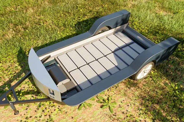 Une batterie électrique de 75 kWh intégrée dans le châssis de la caravane.