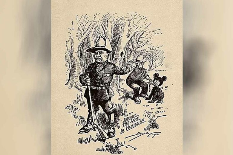 Le dessin de 1902 de Clifford Berryman qui a caricaturé la chasse à l'ours.