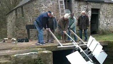 L'hydrolienne de type A1 expérimentée sur le Moulin d'Aguénéac.