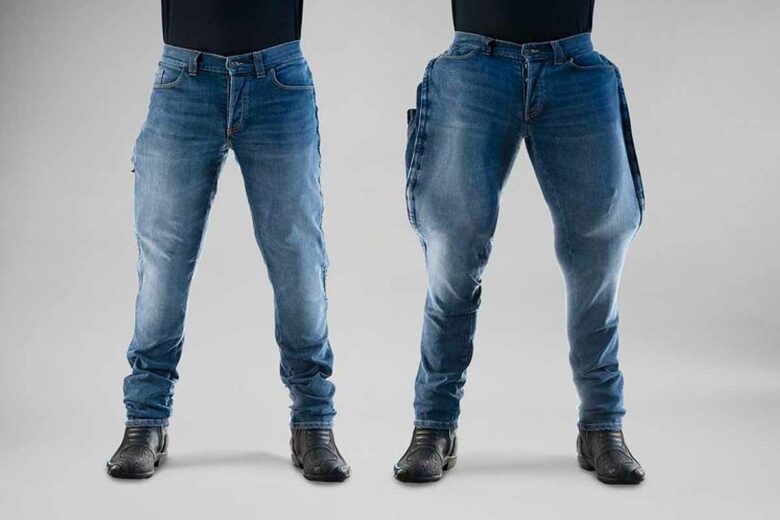 Un pantalon de moto innovant dotés d'une armure Poron XRD flexible qui absorbe les chocs au niveau des genoux et des hanches.