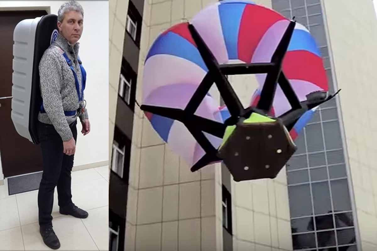 L'invention d'un parachute pour évacuer un immeuble en flammes.