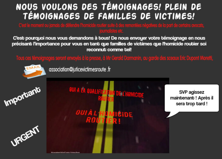 " Nous vous demandons à tous de nous envoyer votre témoignage en nous précisant l’importance pour vous, en tant que familles de victimes, que cette requalification soit actée. »