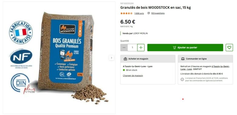 Bon plan granulés : les pellets de bois Woodstock premium sont à seulement 6,50 € les 15 kg (0,43 € / Kg)