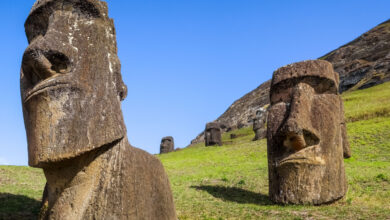 Moai sur l'île de Pâques, Rapa Nui, Chili. Site archéologique de Tahai.