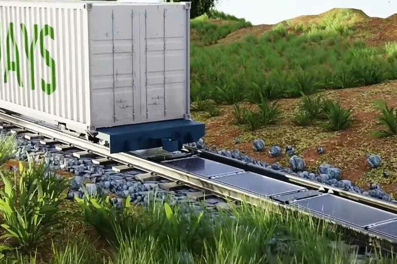 Un concept très ingénieux pour installer et nettoyer les panneaux solaires entre les rails des trains. 