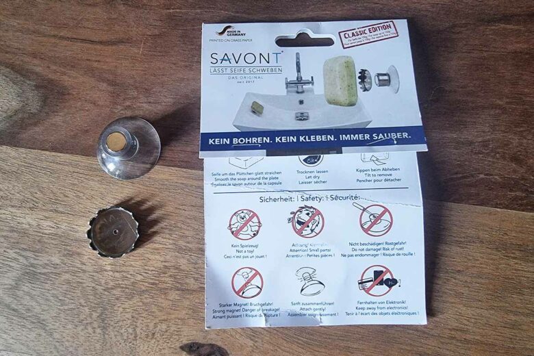 L'emballage du porte-savon magnétique Savont.