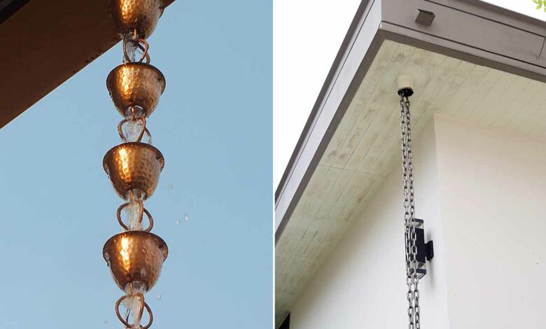 Une chaine de pluie pour récupérer l'eau des toitures.
