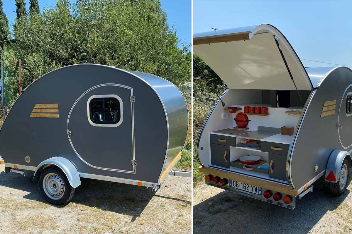 Une magnifique caravane Teardrop légère et fonctionnelle.