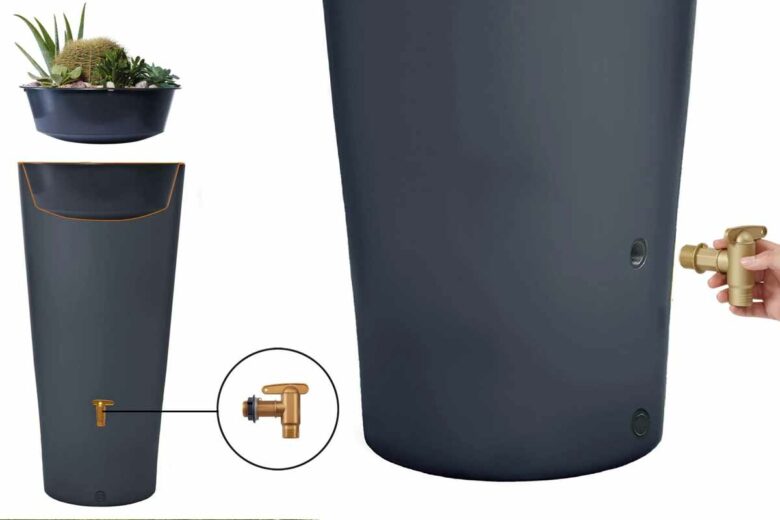 Le récupérateur d'eau de pluie Garantia Vaso de 220L à un double usage : il permet de récupérer l'eau de pluie décore grâce à son bac à plantes amovible.