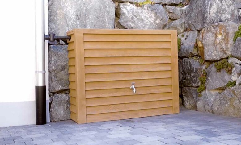 Récupérateur d'eau aérien GARANTIA rectangulaire imitation bois clair, 350 l