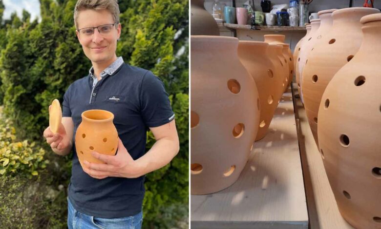 L'invention d'un lombricomposteur en terre cuite à enterrer dans les jardinières 100 % fabriqué en Alsace.