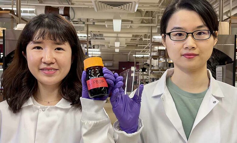 La chercheuse postdoctorale Jinhyo Hwang (à gauche) et l'étudiante diplômée Zhifan Ke sont membres de l'équipe de recherche du professeur Jianguo Mei de l'Université de Purdue.