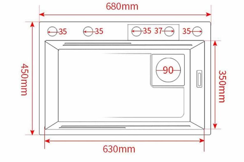 Les dimensions de l'évier. 