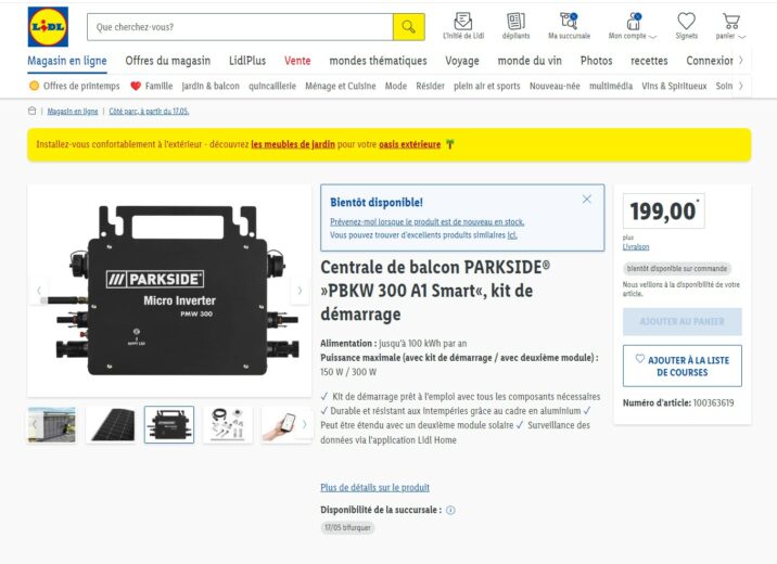 Capture d'écran Lidl.