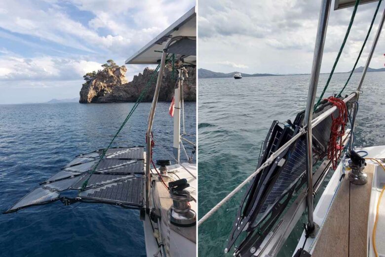 Le panneau solaire origami installé sur un bateau.