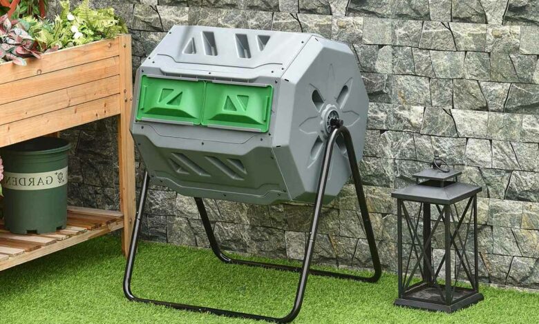 Composteur de jardin rotatif 360° 2 chambres 160 L