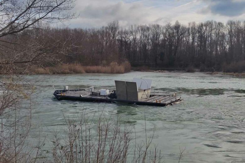 Quatre hydroliennes installées par Hydroquest en 2018. (photo de décembre 2020).