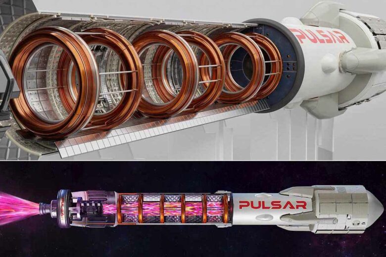 Maquette du réacteur à fusion et modélisation du projet Pulsar Fusion.