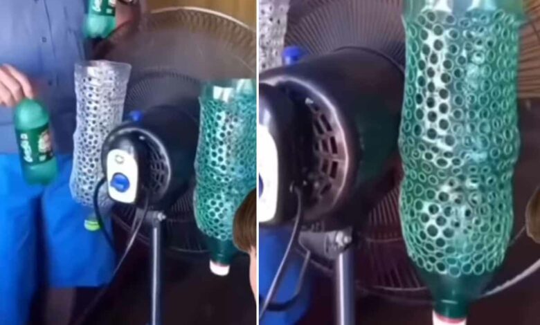 Des bouteilles perforées pour accueillir une bouteille d'eau glacée et la condensation.