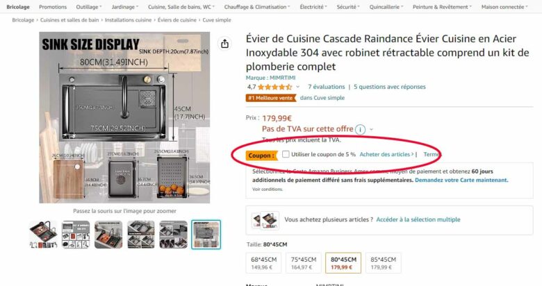 N'oubliez pas de cocher la case du coupon de réduction de 5 %.