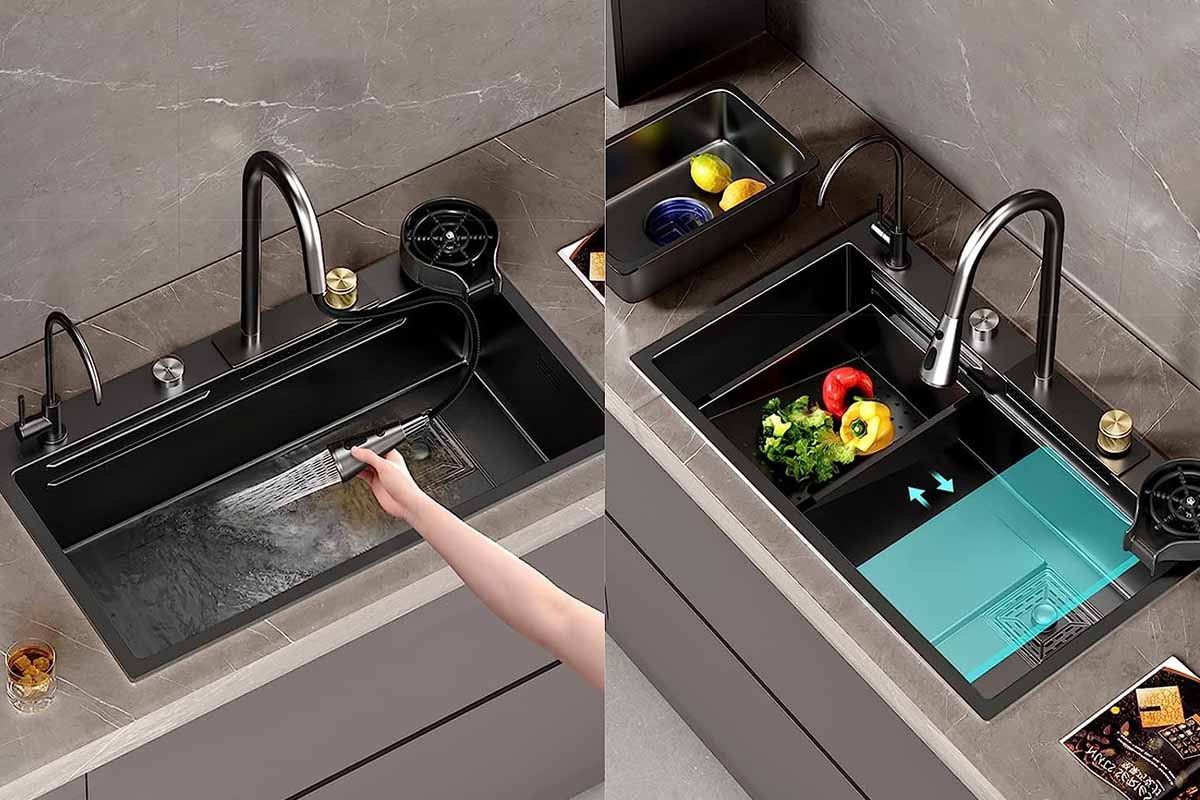 Cet évier de cuisine futuriste avec fontaine et lave-verre est pratiquement  à moitié prix (179,60 € au lieu de 346,87 €) - NeozOne