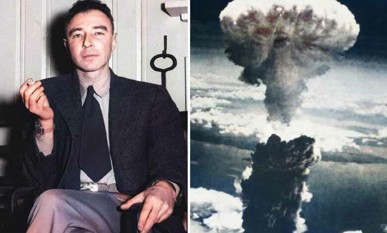 Oppenheimer au Laboratoire national d'Oak Ridge, en 1946 / Nagasaki, au Japon, le 9 août 1945