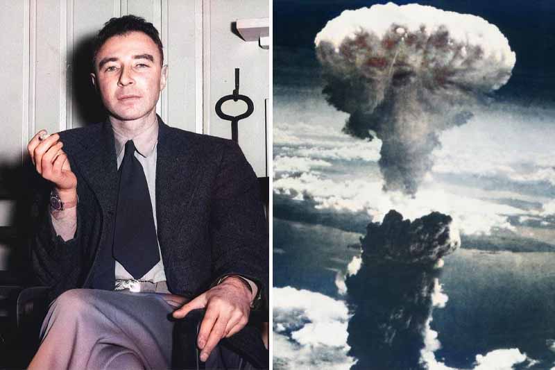 Oppenheimer au Laboratoire national d'Oak Ridge, en 1946 / Nagasaki, au Japon, le 9 août 1945