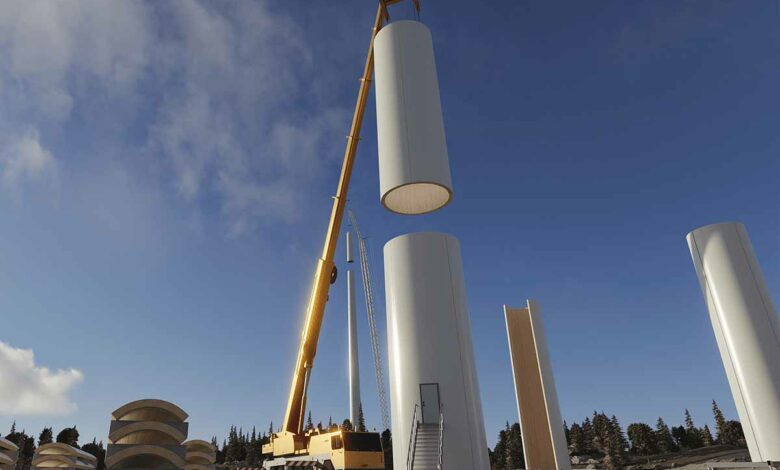 La plus haute éolienne en bois du monde (105 mètres) est en construction en Suède.