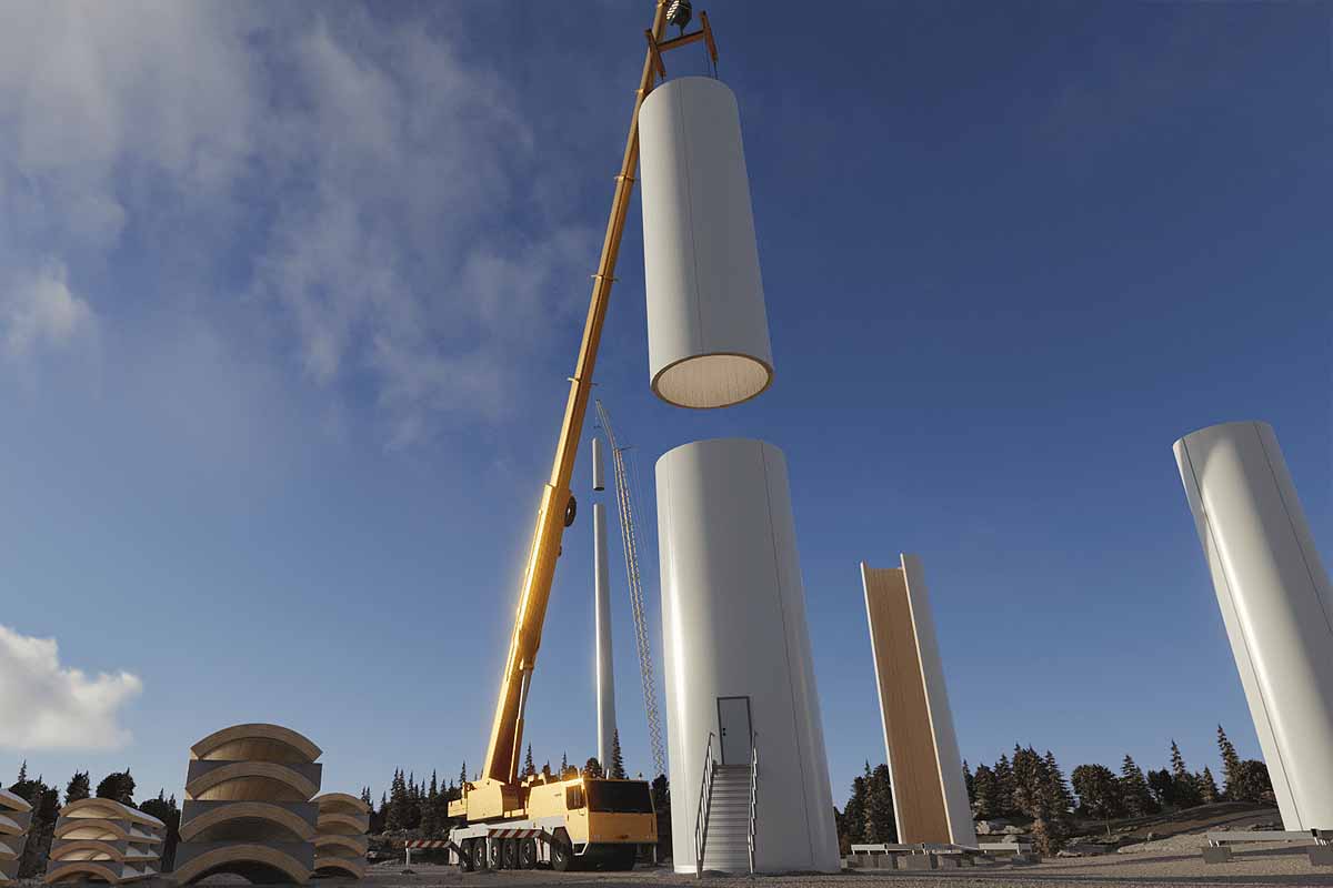 La plus haute éolienne en bois du monde (105 mètres) est en construction en Suède.