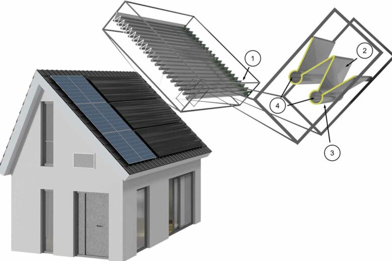 Application potentielle des photoréacteurs à faible coût et à haut rendement sur le toit d'une maison à faible consommation d'énergie.