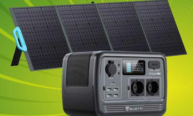 Générateur Solaire Portable BLUETTI PS54 700W avec Panneau Solaire PV200,537Wh