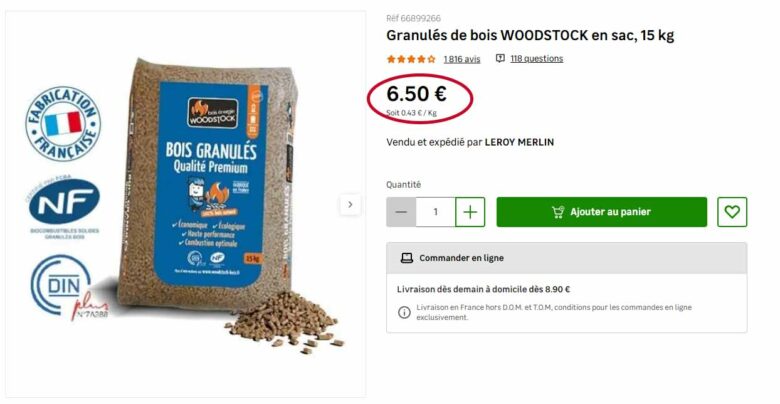 Granulés de bois WOODSTOCK en sac, 15 kg.
