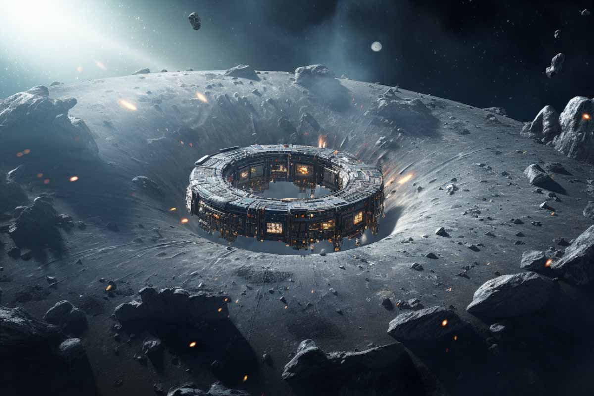 La construction d'une base spatiale sur un astéroïde.