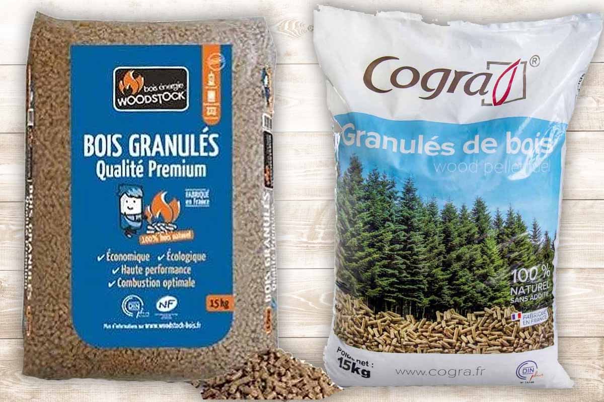 Les pellets Cogra et Woodstock sont à seulement 6,50 € le sac de 15 kg.