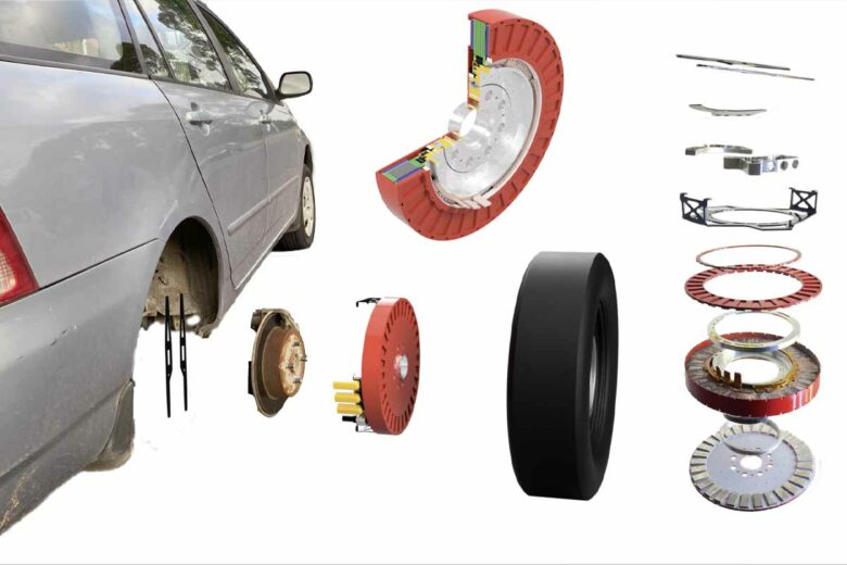 Grâce à son moteur à flux axial plat doté d'une grande cavité intérieure, il peut être monté directement entre la roue de la voiture et le frein à disque.