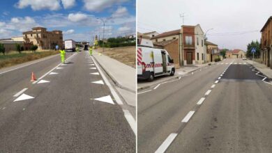 « Nous travaillons à l'amélioration de la sécurité routière sur les routes. Mitma a mis en place un tronçon expérimental sur la N-122 Nava de Roa (#Burgos) avec un nouveau marquage au sol : « dents de dragon » et « lignes à bords brisés » avant un nouveau passage piéton. »