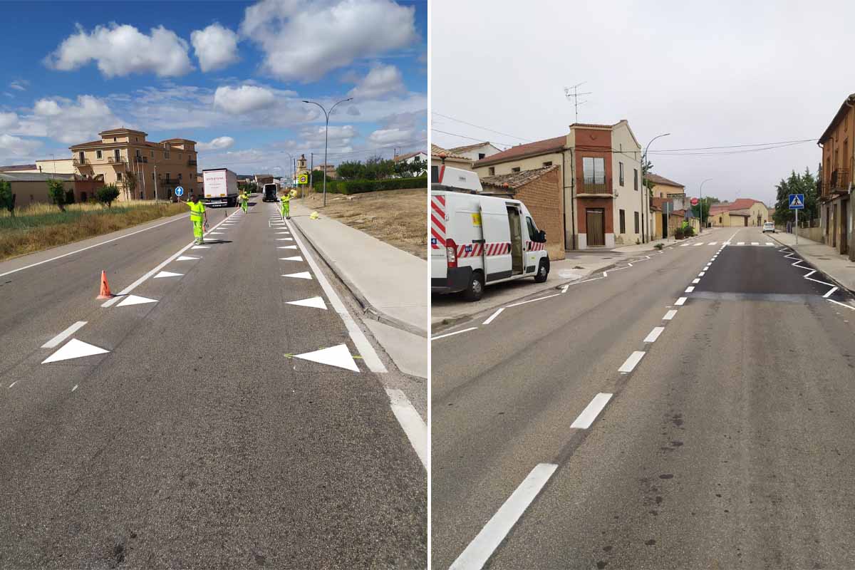 « Nous travaillons à l'amélioration de la sécurité routière sur les routes. Mitma a mis en place un tronçon expérimental sur la N-122 Nava de Roa (#Burgos) avec un nouveau marquage au sol : « dents de dragon » et « lignes à bords brisés » avant un nouveau passage piéton. »