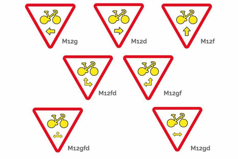 Le panonceau M12 existe sous 7 formes différentes.