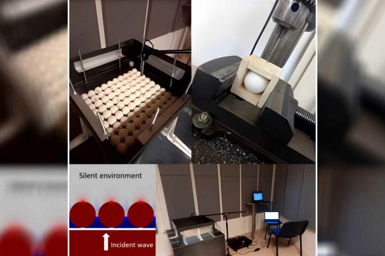 Un dispositif expérimental et modèle numérique de la transmission du son à travers une métasurface acoustique basée sur des balles de pingpong percées. Crédit photo : Sabat et al.