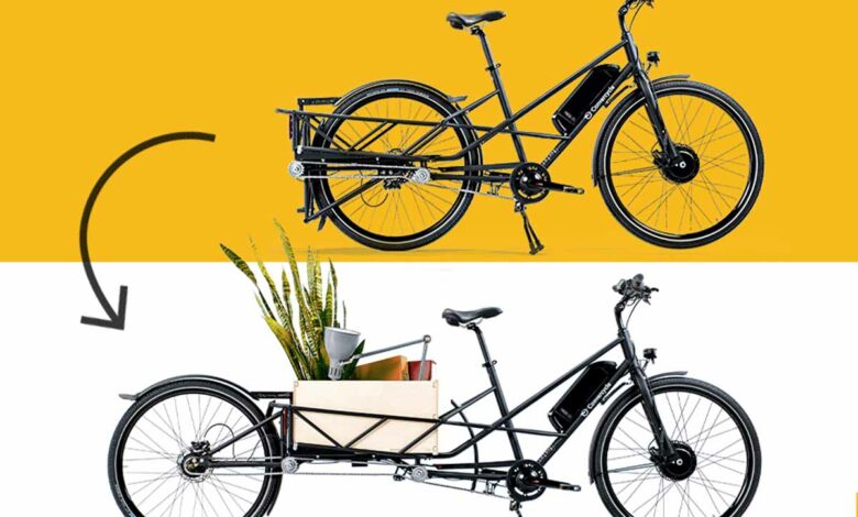 Un vélo classique modulable en vélo cargo.