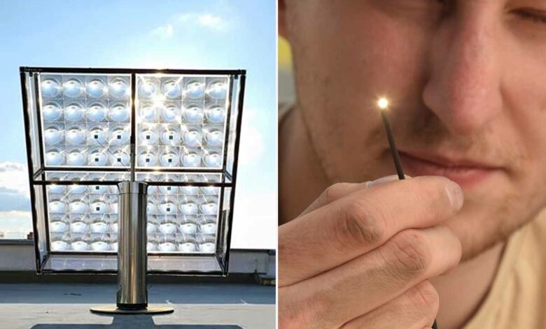 Un héliostat et des fibres optiques, fournissant une lumière naturelle à des endroits dépourvus de lumière solaire.