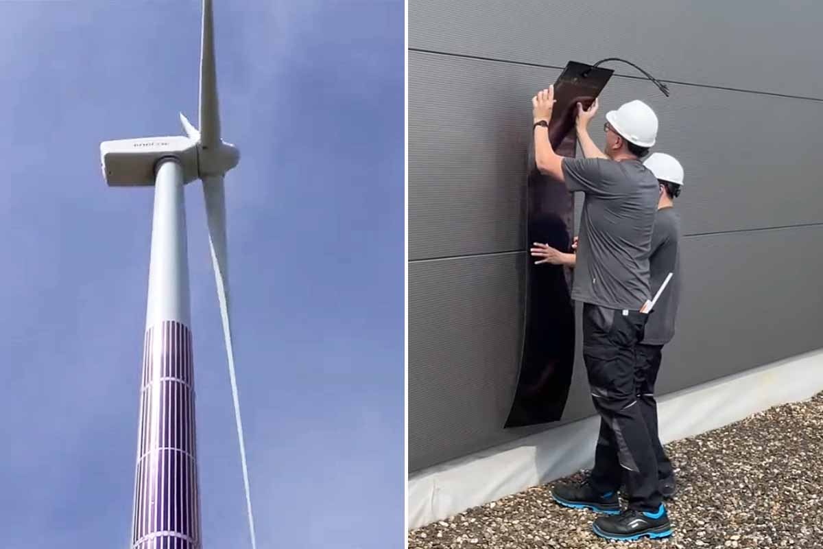 L'installation de panneaux solaires sur une éolienne.