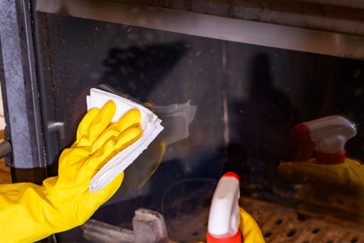 Le nettoyage d'une vitre d'insert cheminée 