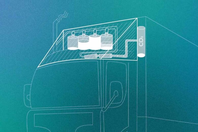 Le principe de fonctionnement de Qaptis, récupérer le CO2 des gaz d'échappement pour les liquéfier et les stocker.