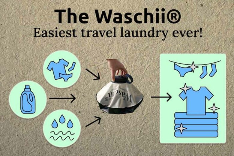 Avec Waschii, vous pouvez laver quelques vêtements lors de vos voyages, camping ou randonnées.