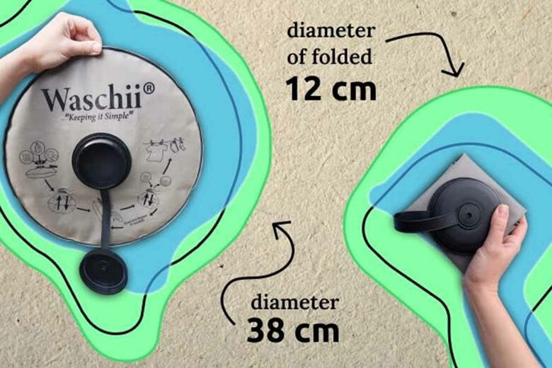 Lorsque Waschii est replié, il ne fait que 12 cm de diamètre et ne pèse que 149 g.